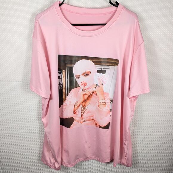 Shein 3XL Pink Graphic T-Shirt Balaclava Woman Money Oversized Glam Streetwear - Picture 1 of 4